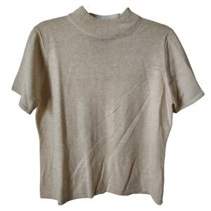 Vintage Rochelle‎ California Womens Top Med Gold Short Sleeve Mock Neck Shimmer